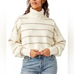 NWT FREE PEOPLE Paulie Turtleneck Long-Sleeve Sweater Moonbeam Combo XL